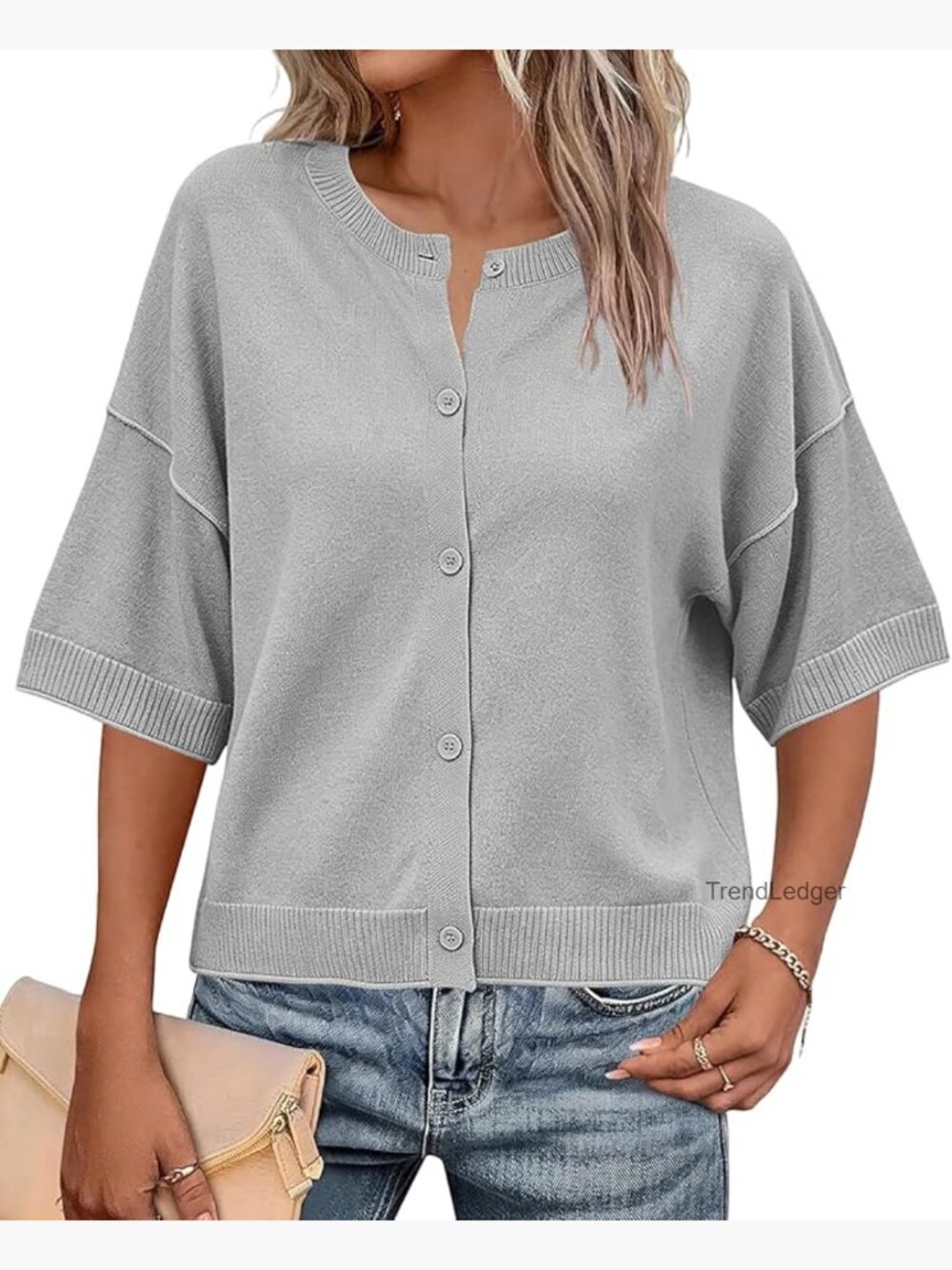Short Sleeve Button Up Cardigan Lightweight Knit Soft Casual Sweater